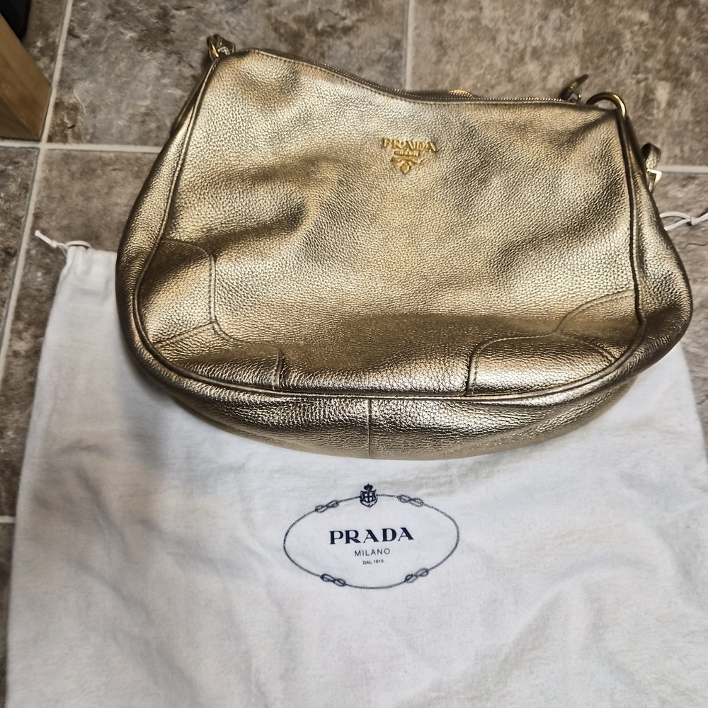 Prada Metallic Gold Leather Hobo Bag